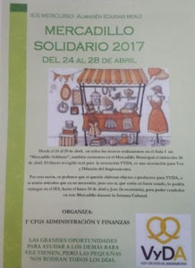 Lee más sobre el artículo Mercadillo Solidario, Almadén (Ciudad Real) del 22 al 28 de Abril de 2017. IES Mercurio